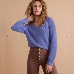 Marine Layer Ezra V Neck Cotton Sweater in Marlin Purple Blue Size M